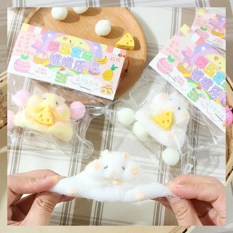 New Cute Interesting Yellow White Hamster Squeeze Toy Silicone Pinch Decompression Toy For Kids Gift Stress Reliever Toys