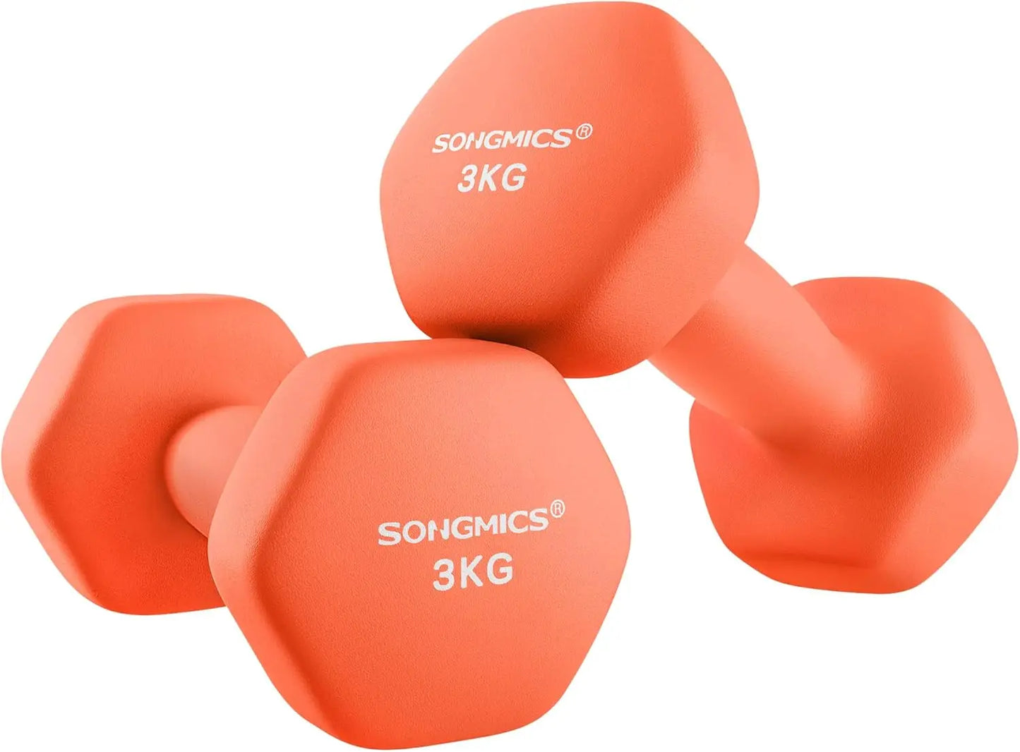 SONGMICS Dumbbells Set of 2 2 x 3kg Dumbbells Set Dumbbells Hexagon Neoprene Coating Strength Training