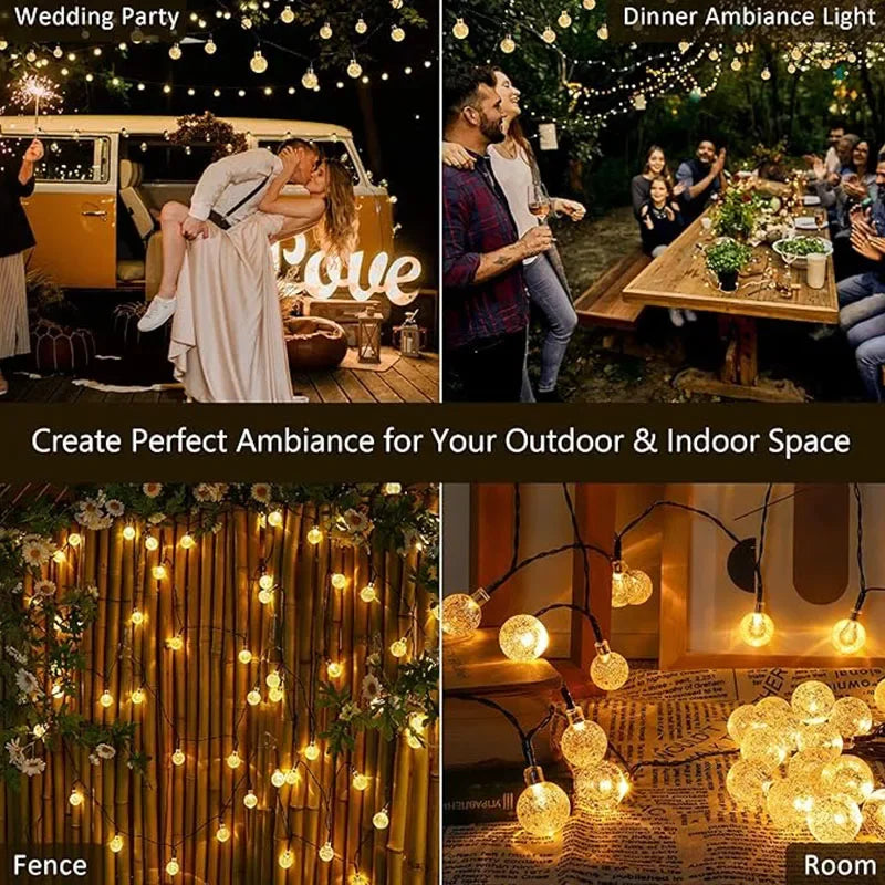 Solar String Lights 100 LED Crystal Globe Solar Lights Outdoor IP65 Waterproof with 8 Modes for Garden Tree Patio Party Decor