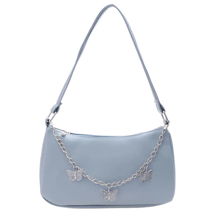 Stylish Butterfly Chain Shoulder Shopping Bags Women Small Pure Color Handbags Daily PU Leather Underarm Bags