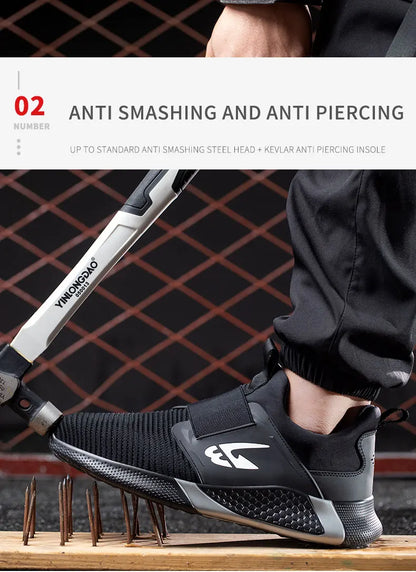 Breathable Men Safety Shoes Steel Toe Work Shoes Outdoor Hiking Sneakers Lightweight Anti-Smash Safety Boots Footwear Male