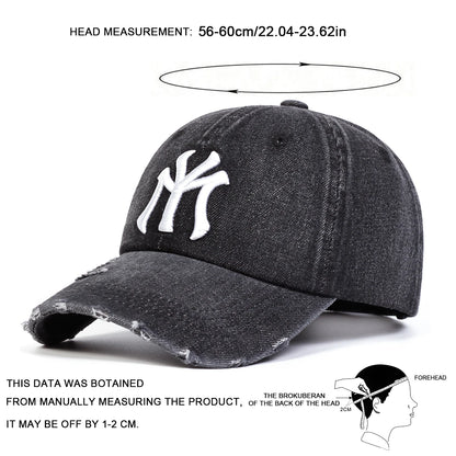Unisex Letter Embroidery Hole Denim Baseball Caps Spring Autumn Outdoor Adjustable Casual Hats Sunscreen Hat