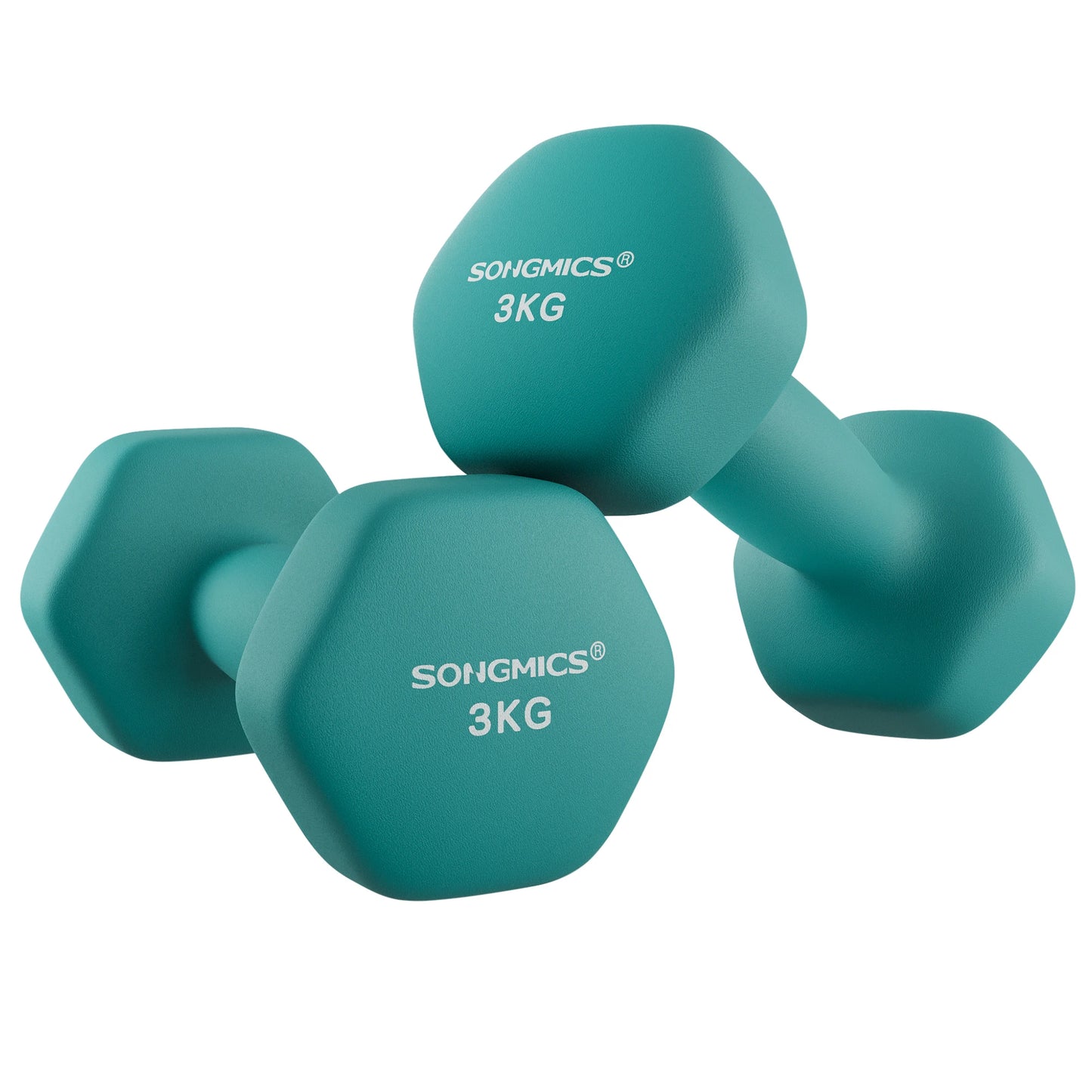 SONGMICS Dumbbells Set of 2 2 x 3kg Dumbbells Set Dumbbells Hexagon Neoprene Coating Strength Training