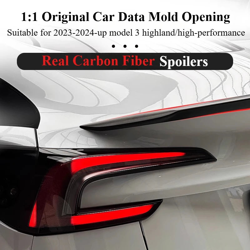 Real Carbon Fiber Rear Spoiler For Tesla Model 3 Highland/High-performance Rear Trunk Wing Performance Version Car Accessories