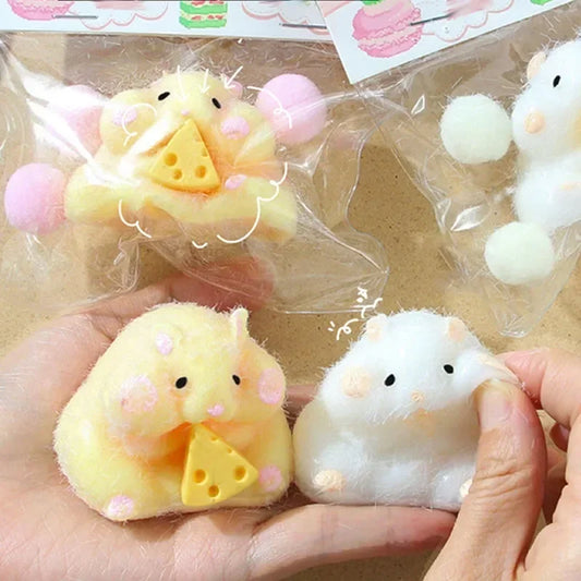 New Cute Interesting Yellow White Hamster Squeeze Toy Silicone Pinch Decompression Toy For Kids Gift Stress Reliever Toys