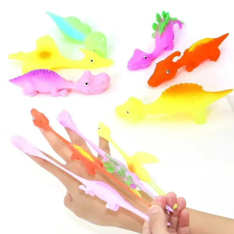 Novelty dinosaur finger slingshot sticky catapult toy 6/12/18PCS light rubber prank flying fun game stress relieving toy gifts