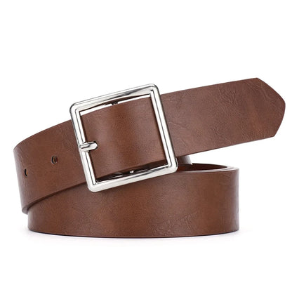 2023 Women'S Belt Soft Pu Leather Belt Square Buckle Pin Buckle Jeans Black Belt Chic Luxury Brand Fancy Vintage Strap Female