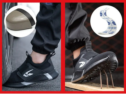 Breathable Men Safety Shoes Steel Toe Work Shoes Outdoor Hiking Sneakers Lightweight Anti-Smash Safety Boots Footwear Male