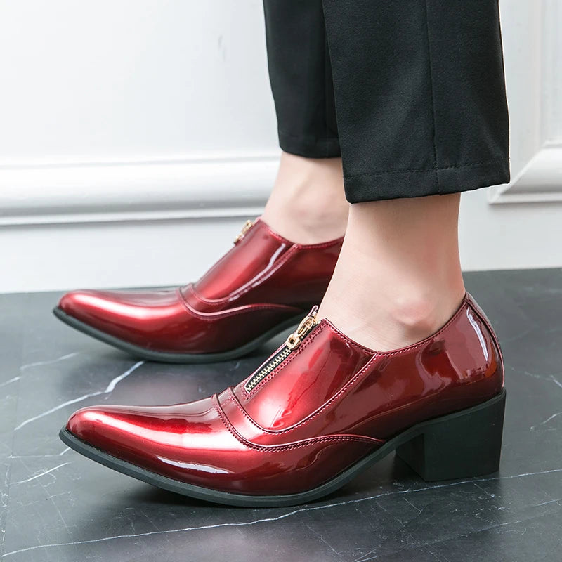 Luxury Brand Men's Chelsea Shoes Pointed Toe Dress Shoes Men's Banquet Blue Suit Shoes Red High-end Glossy Leather Shoes