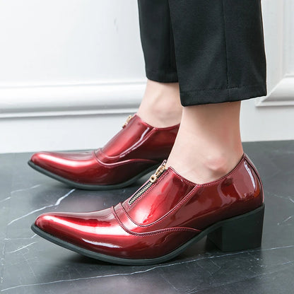 Luxury Brand Men's Chelsea Shoes Pointed Toe Dress Shoes Men's Banquet Blue Suit Shoes Red High-end Glossy Leather Shoes
