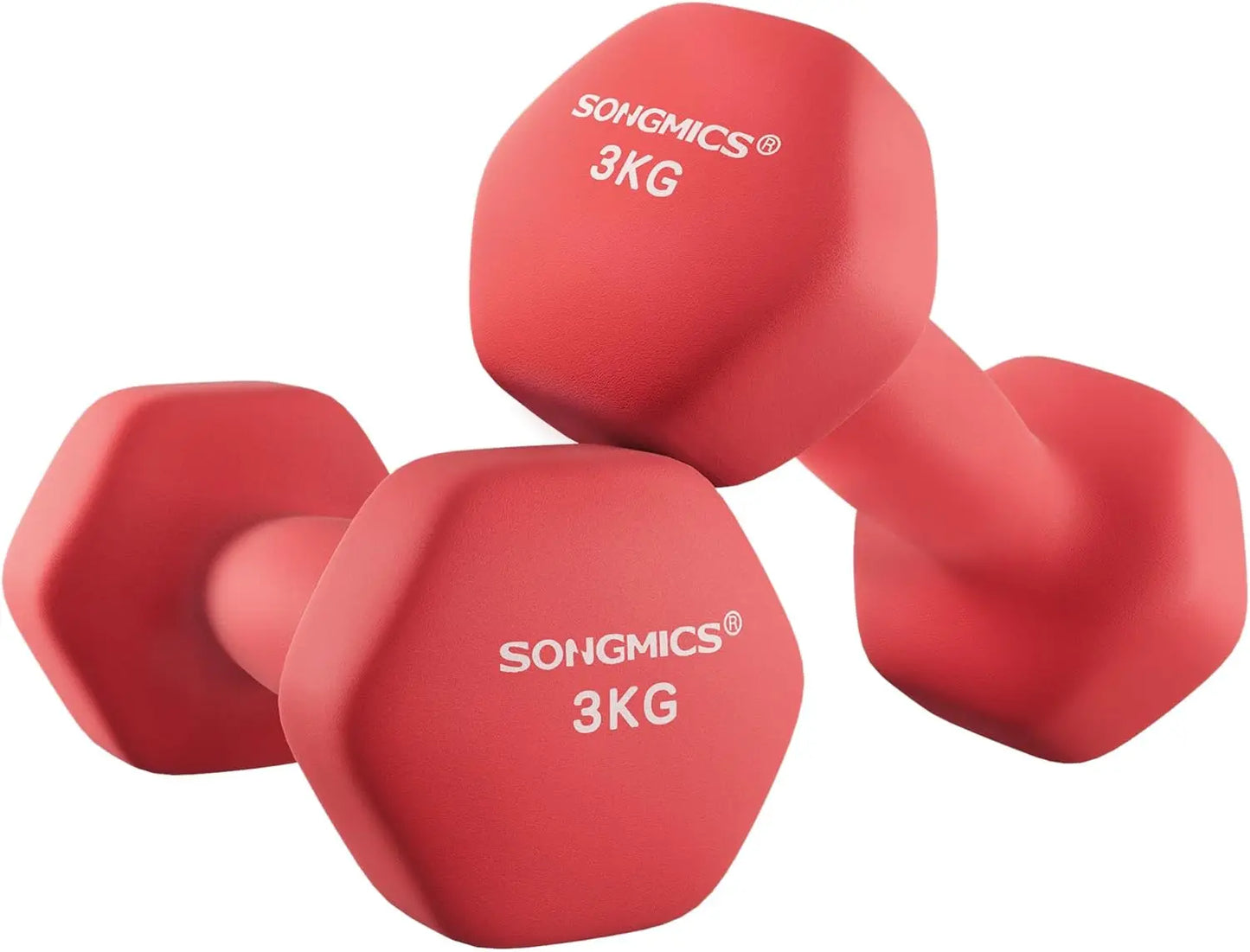 SONGMICS Dumbbells Set of 2 2 x 3kg Dumbbells Set Dumbbells Hexagon Neoprene Coating Strength Training