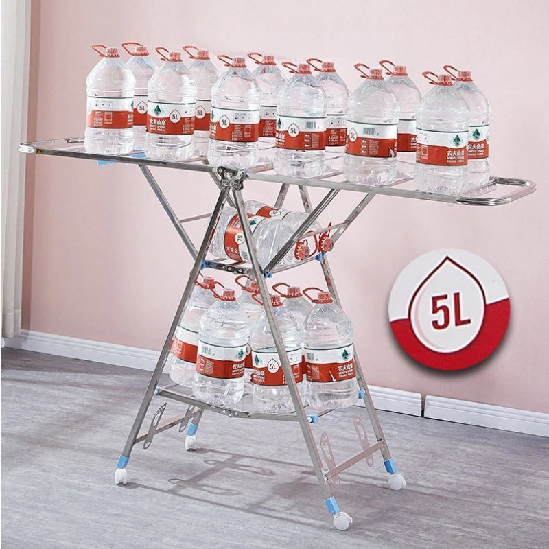 Stand Folding Clothes Drying Rack Stainless Steel Clothes Horse Space Saving Laundry Rack Comforter Clothing Racks with Wheels