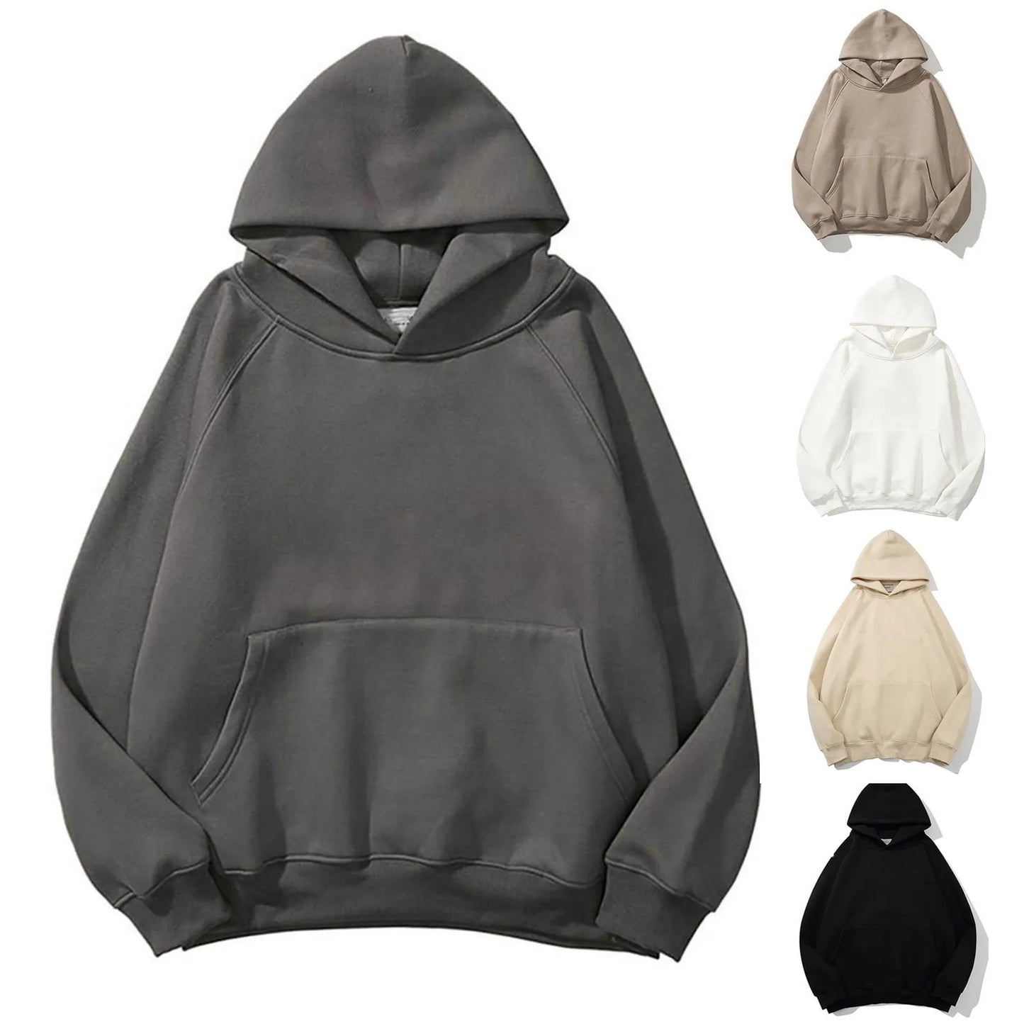 2023 New Streetwear Hoodie Solid Color Basic Fleece Loose Black Hoodie Long Sleeve Pocket Sweatshirt For Women Hoodies