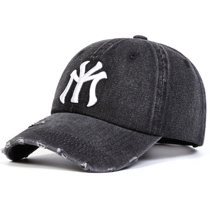 Unisex Letter Embroidery Hole Denim Baseball Caps Spring Autumn Outdoor Adjustable Casual Hats Sunscreen Hat