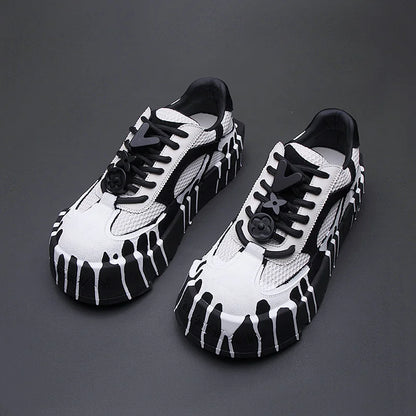 The 2025 summer new fashion design thick-soled board shoes for men and black and white two-tone casual shoes for men
