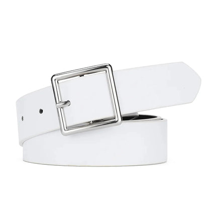 2023 Women'S Belt Soft Pu Leather Belt Square Buckle Pin Buckle Jeans Black Belt Chic Luxury Brand Fancy Vintage Strap Female