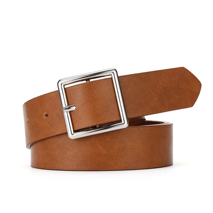 2023 Women'S Belt Soft Pu Leather Belt Square Buckle Pin Buckle Jeans Black Belt Chic Luxury Brand Fancy Vintage Strap Female