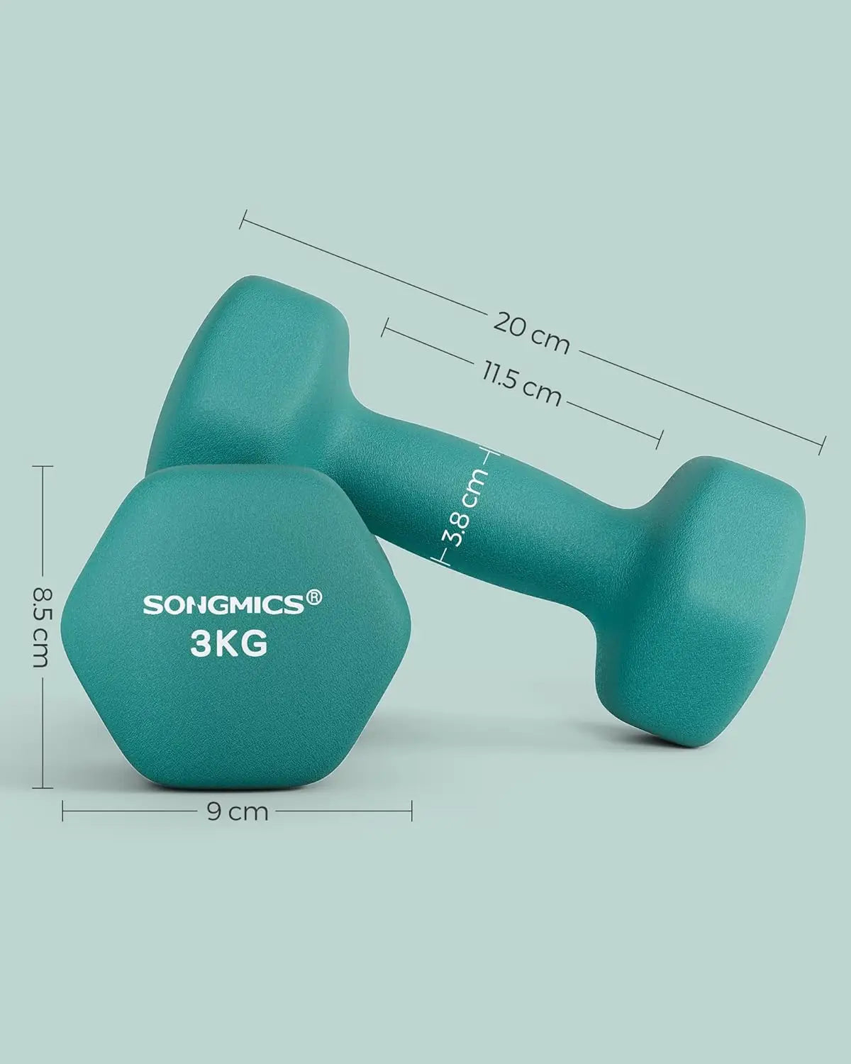 SONGMICS Dumbbells Set of 2 2 x 3kg Dumbbells Set Dumbbells Hexagon Neoprene Coating Strength Training