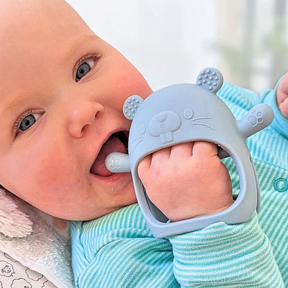 ® Teething Toys for Baby - Baby Teether, New Infant Silicone Chipmunk Teether Mitten Baby Teething Glove Prevents Finger Sucking, Teethers for Babies, Teething Mitten for Babies - CM Blue