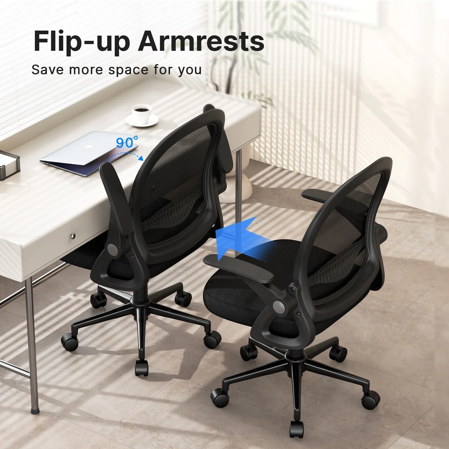 Home Office Chair Ergonomic Desk Chair Swivel Computer Chair Mid-Back Mesh Chair with Flip-Up Armrests Lumbar Support for Home