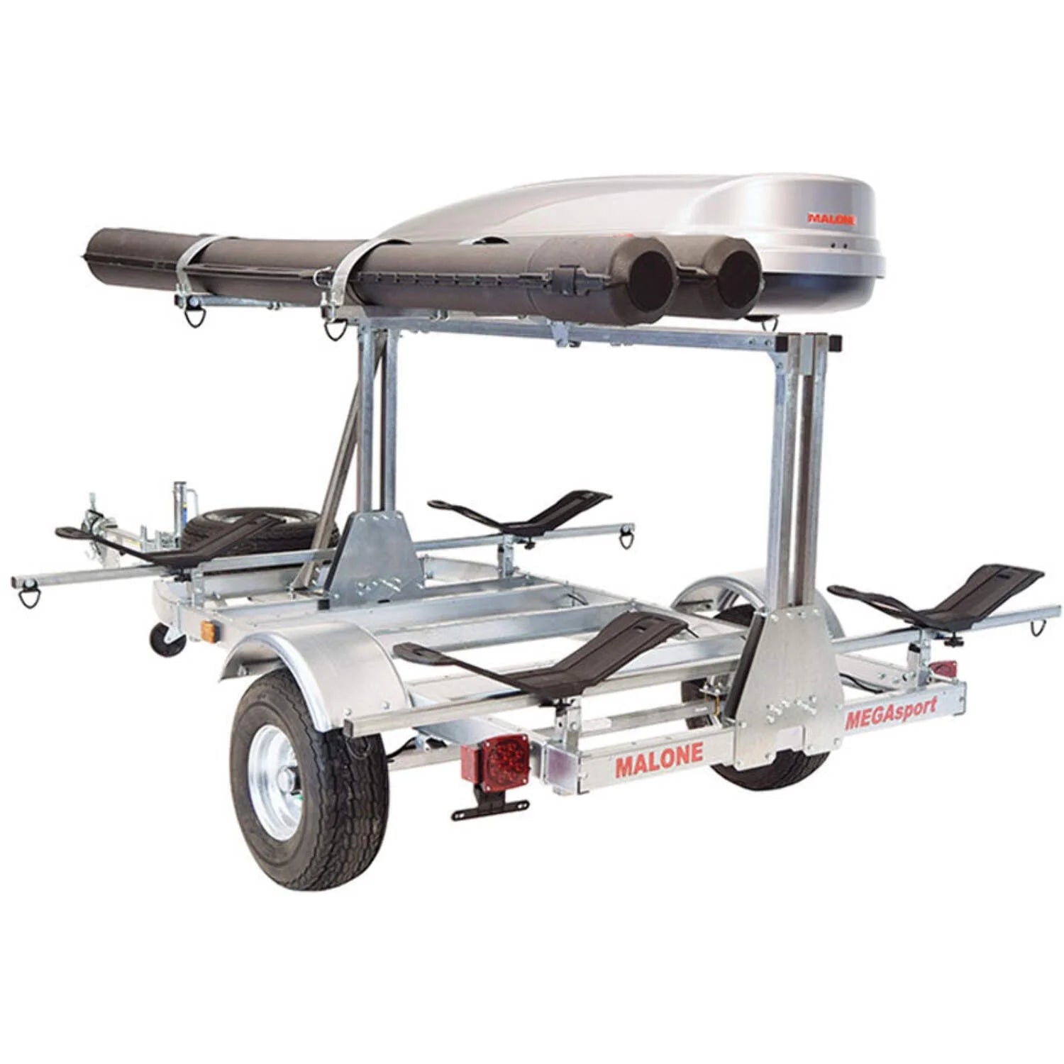 Malone Megasport Low Bed Trailer Package(Tier, Spare, 2 Sets Megawings, Cargo Box, 2 Rod Tubes)