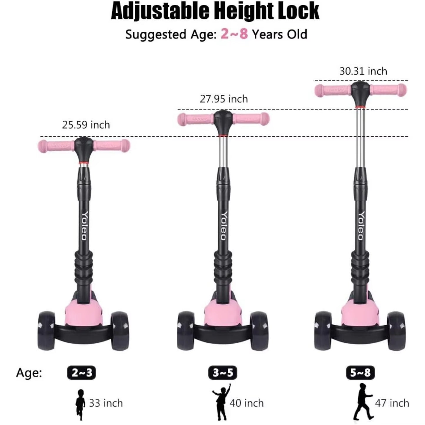 Kids Three Wheel Kick Scooter, LED Flashing Wheels, Height Adjustable, 3-In-1 Lightweight Children'S Scooter for Aged 2-8