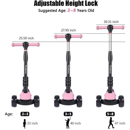 Kids Three Wheel Kick Scooter, LED Flashing Wheels, Height Adjustable, 3-In-1 Lightweight Children'S Scooter for Aged 2-8