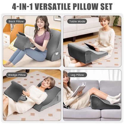 Wedge Pillow Set with Tablet Pillow Stand and Sidepockets