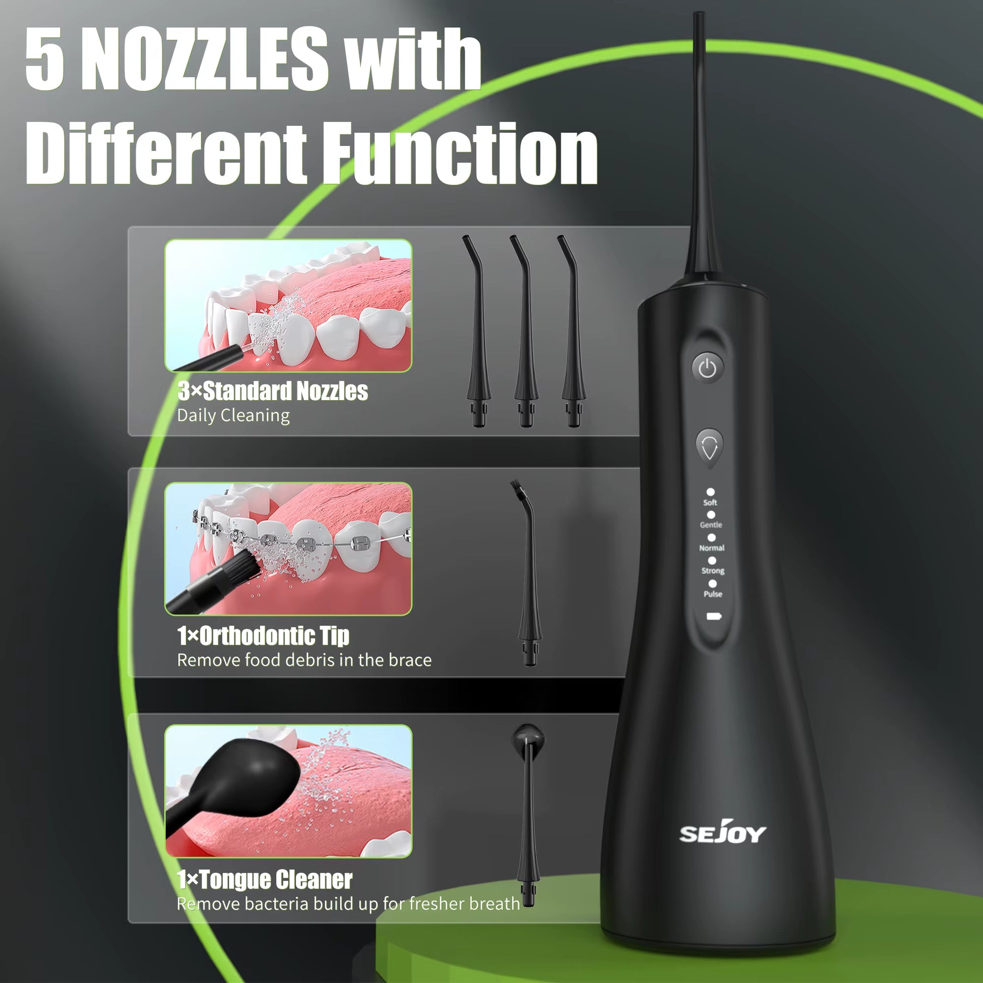 Dental Oral Irrigator USB Rechargeable Teeth Cleaner Portable Dental Water Flosser 5 Modes IPX7 Mouth Washing Machine