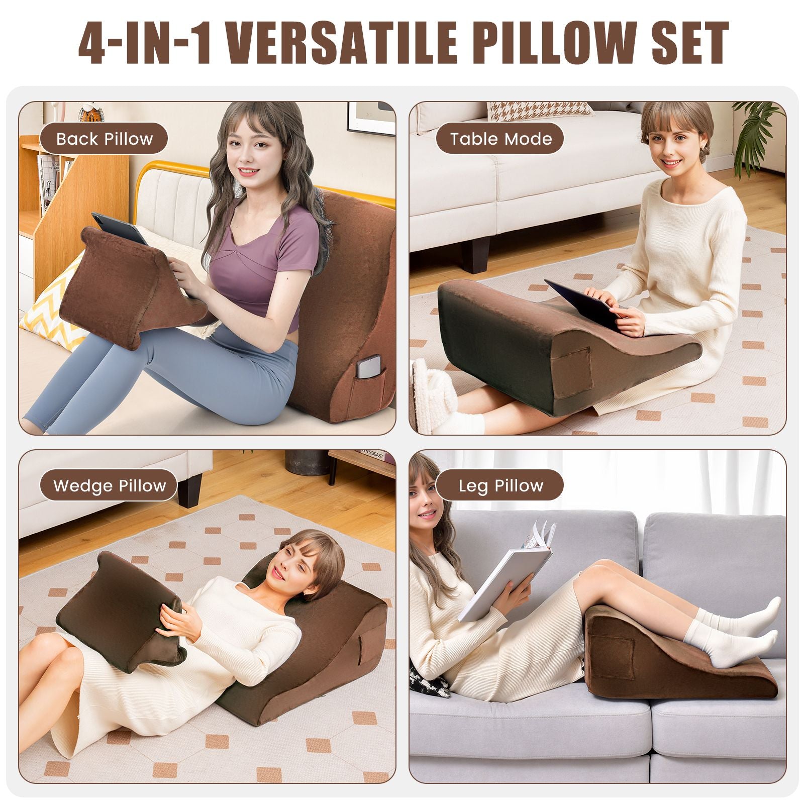 Wedge Pillow Set with Tablet Pillow Stand and Sidepockets