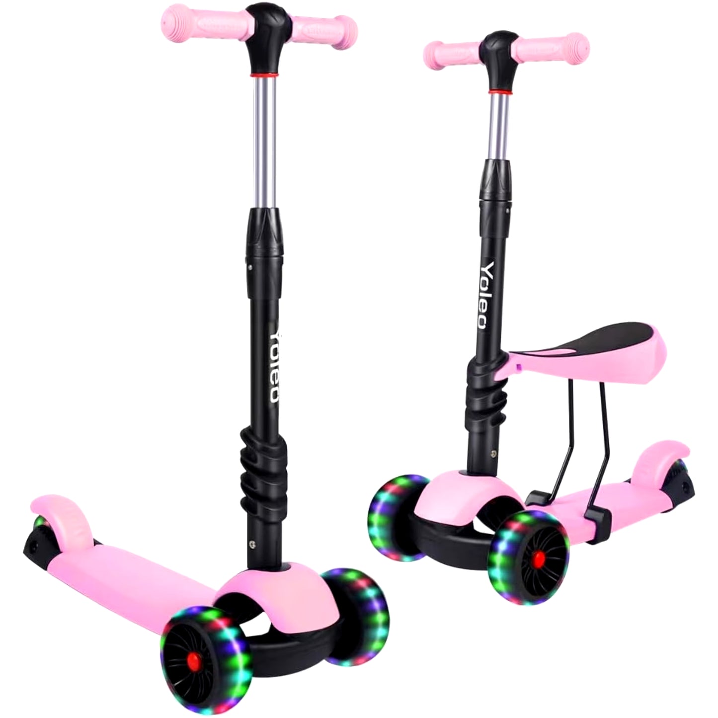 Kids Three Wheel Kick Scooter, LED Flashing Wheels, Height Adjustable, 3-In-1 Lightweight Children'S Scooter for Aged 2-8