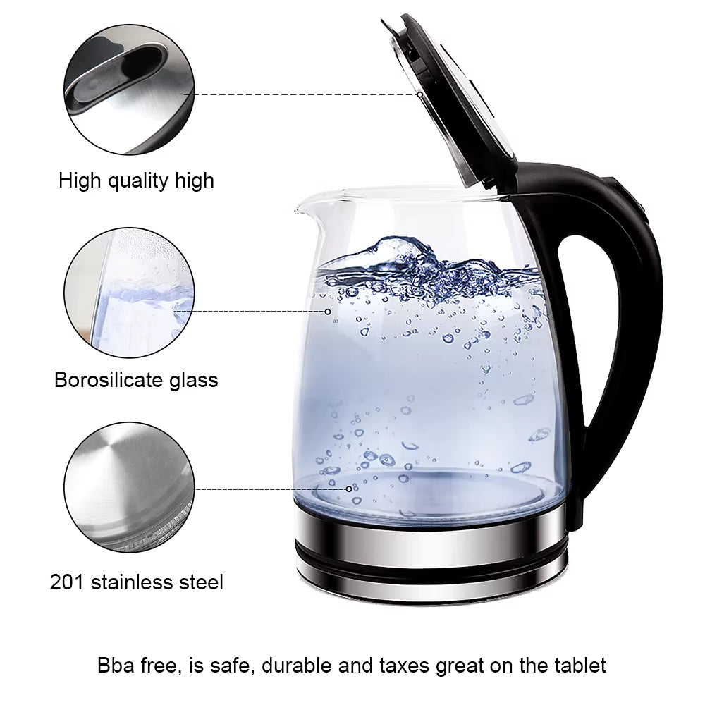 220V 1.8L Electric Kettle Glass Tea Kettle 1500-1800W Water Boiler Home Kitchen Water Heater,Dry Boiling Protection