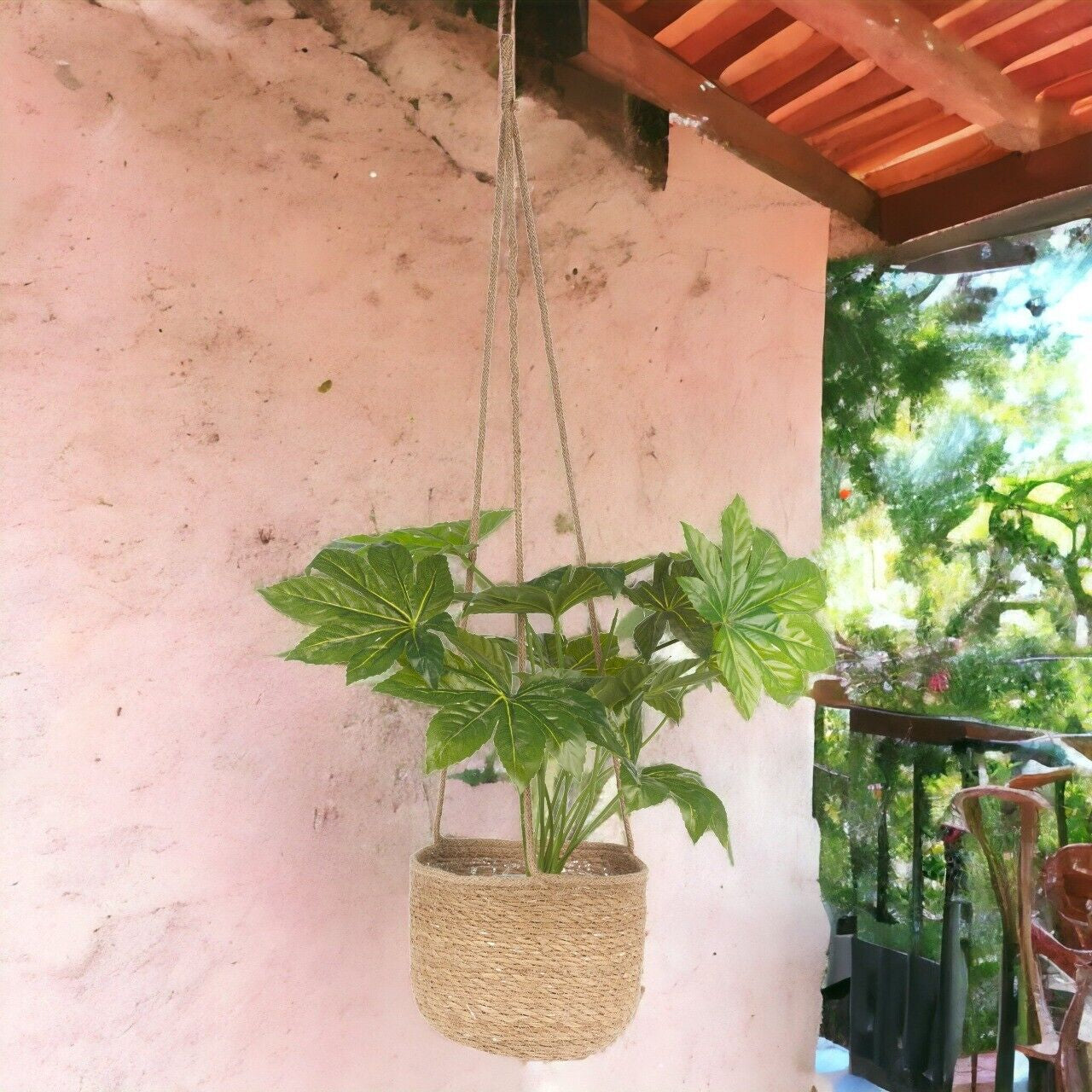 3 Natural Bamboo Outdoor Hanging Garden Large Pots Flower Rope Baskets Planters