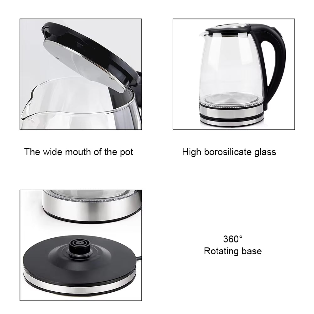 220V 1.8L Electric Kettle Glass Tea Kettle 1500-1800W Water Boiler Home Kitchen Water Heater,Dry Boiling Protection