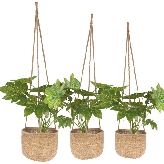 3 Natural Bamboo Outdoor Hanging Garden Large Pots Flower Rope Baskets Planters